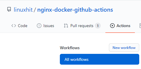 New workflow button in Github repository actions tab.