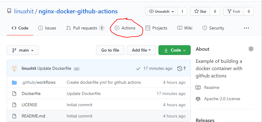 Github repo actions tab.